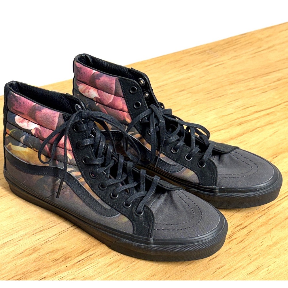 Vans Sk8-Hi Black Dark‎ Floral Rose High Top Sneakers Womens 10